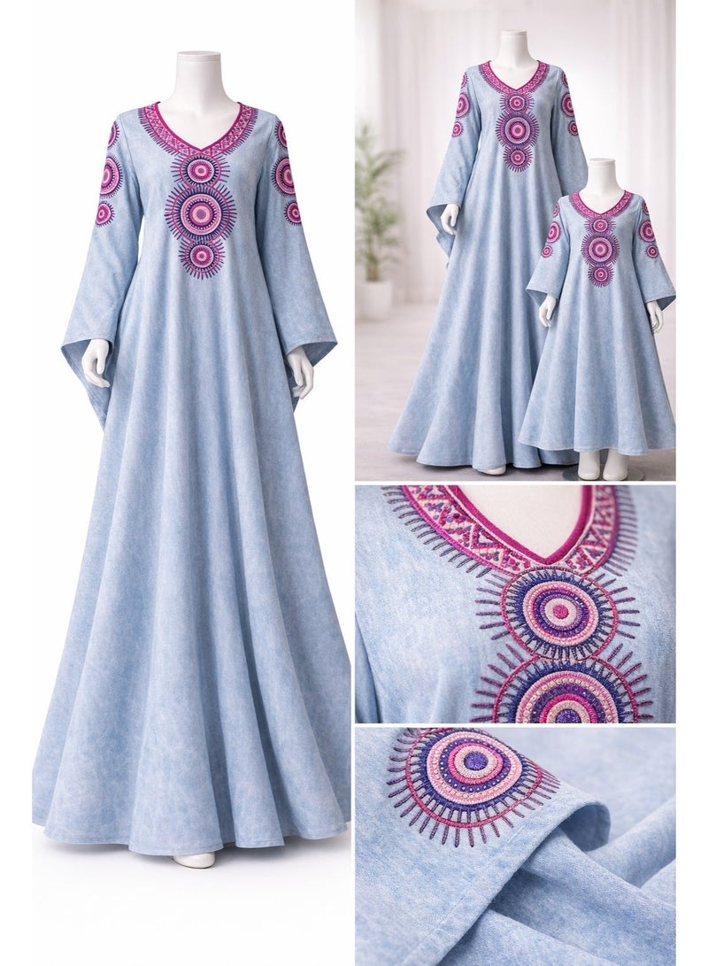 UD Mother & Daughter Embroidered Kuwaiti Ramadan Jalabiya – Elegant Traditional Design, Wide Sleeves & Comfortable Fit size 1 year - Image 3